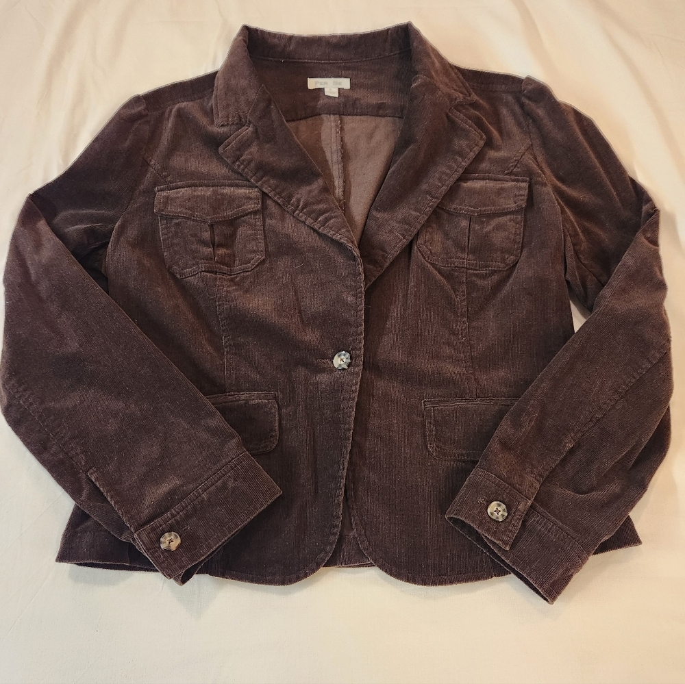 Per Se Women's Brown Corduroy Blazer Size L Classic Career Office Preppy Chic‎ - Picture 6 of 11